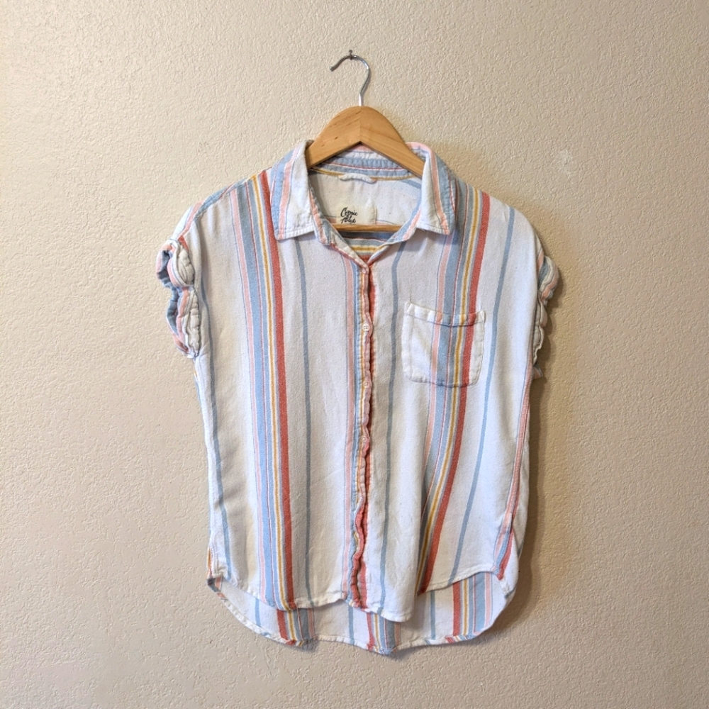 Dolman Sleeves Button Down Striped Shirt